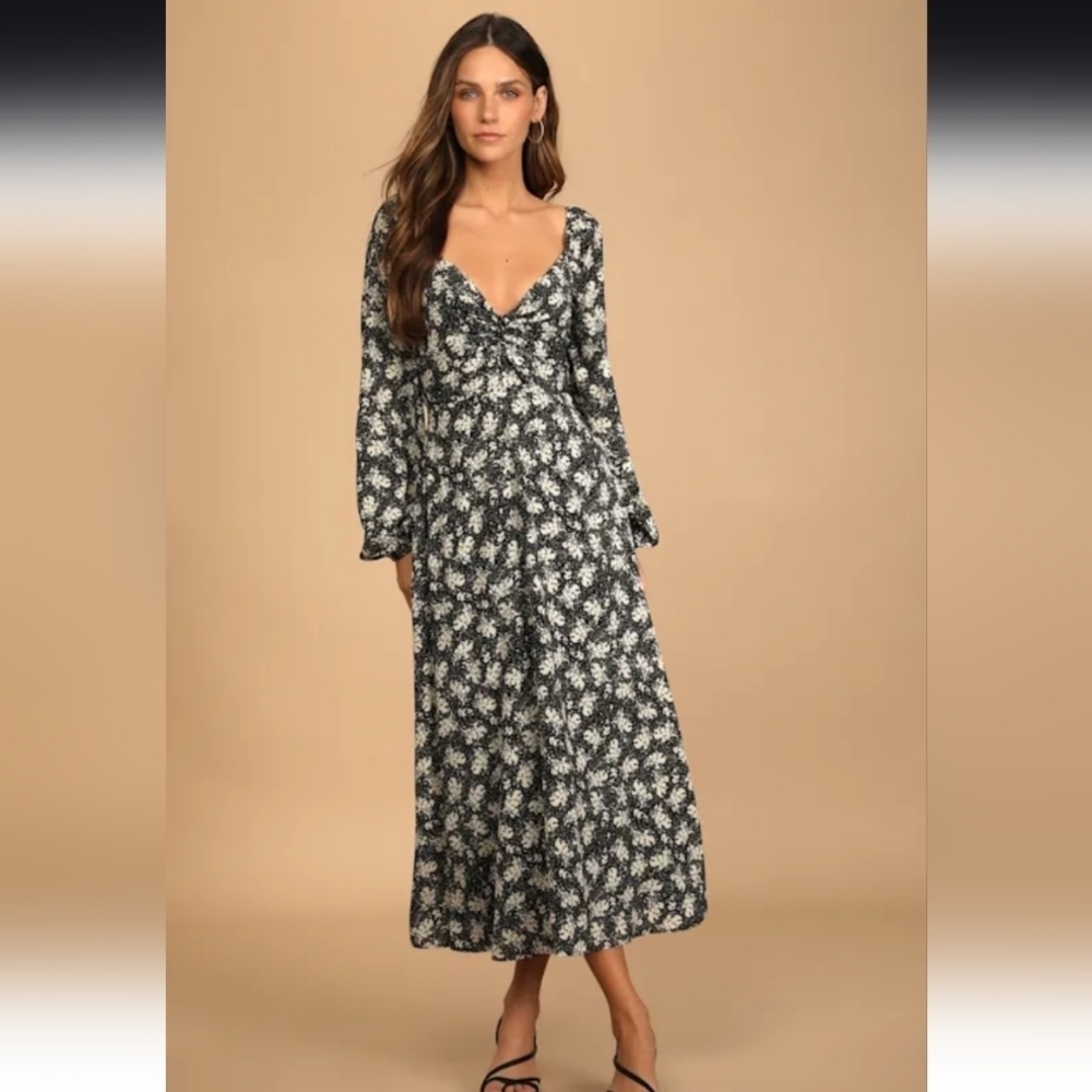 Lulus Found Your Bliss Floral Lace Up Back Fairy Midi Dress Size M NWT